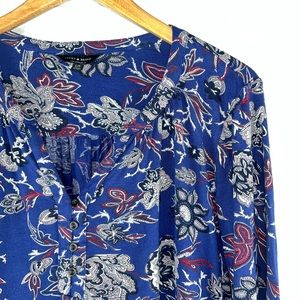 Lucky Brand Blue Floral Boho Top Size Large